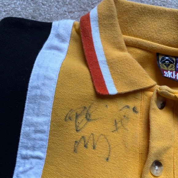 Skidoo Team Xtreme Sports Polo Shirt Black Yellow Striped Color Block Medium - Picture 2 of 8